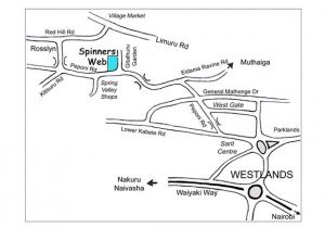 Map to the Spinners Web arts & crafts shop in Nairobi, Kenya